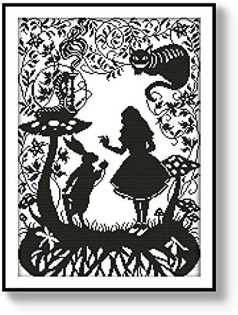 Printed Cross Stitch Kits 11CT 17x22 in 100% Cotton Holiday Gift DIY Embroidery Starter Kits Easy Patterns Embroidery for Girls Crafts DMC Stamped Supplies Needlework Fairy Tales Cat Rabbit Princess