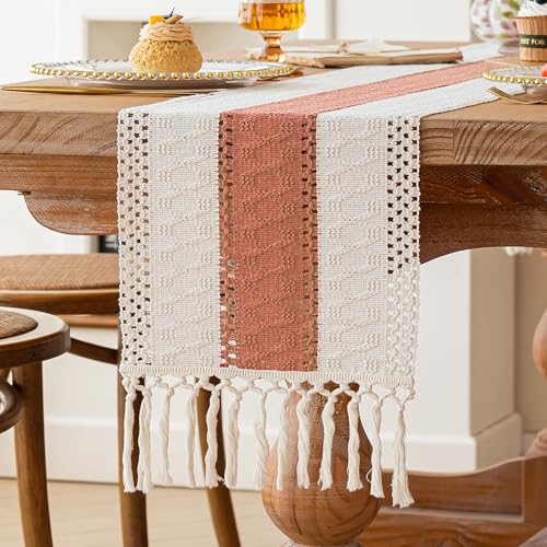 Image of FEXIA Boho Table Runner for Home Decor 12x48 Coral Farmhouse Decorations