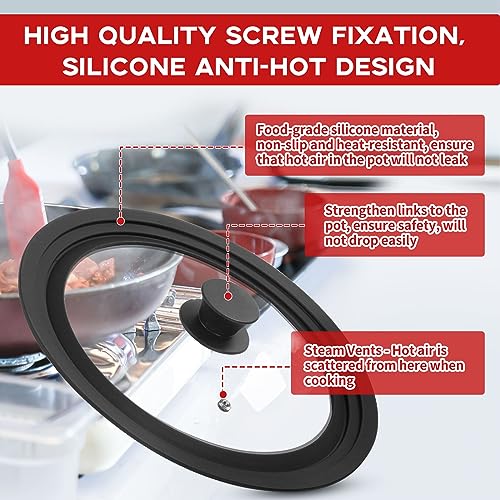 Universal Lid for Pots, Pans and Skillets Fits 24cm, 26cm & 28cm Diameter Cookware - Frying Pan Cover Universal Glass Lid with Heat Resistant Silicone Rim ＆ Tempered Glass - Image 2