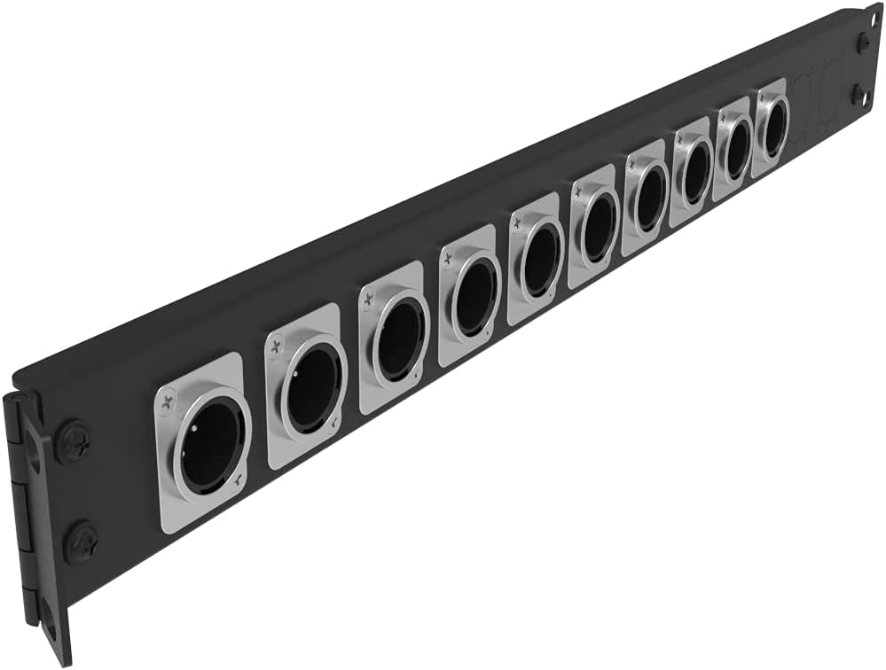 Jingchengmei 12 Port/Way/Hole Hinged Patch Panel - 1U 19" Rack Mount D-Type Connectors - Audio with Hinged Side (H1U12D, Black)