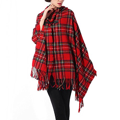 Landove Poncho Cappuccio Donna Boemia Chic Mantella con Fran...