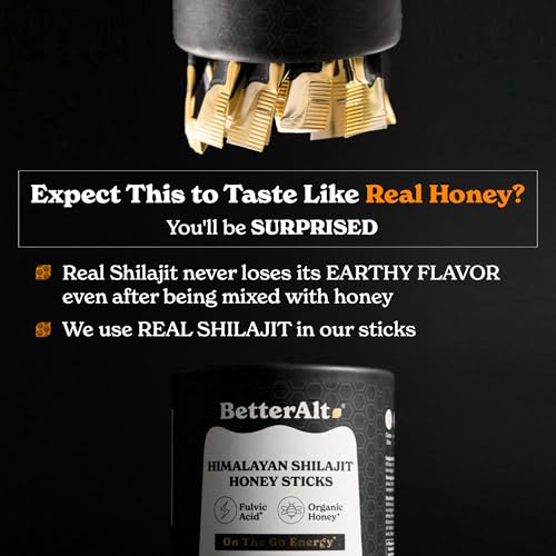 Better Alt Pure Himalayan Shilajit Sticks with Organic Honey, Saffron | Easy to Consume Shilajit| 30 Sticks for Energy Boost & Immune Support, 85+ Trace Minerals, 75%+ Fulvic Acid