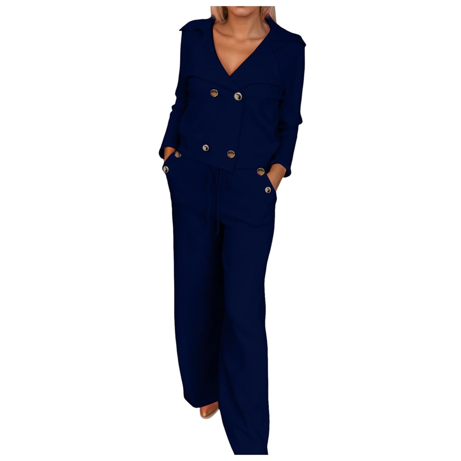 Generisch Traje de pantalón de negocios para mujer, 2 piezas, traje festivo, elegante, blazer de invierno, juego de pantalones, acogedor, de manga larga, chaqueta de traje, pantalones de traje, corte
