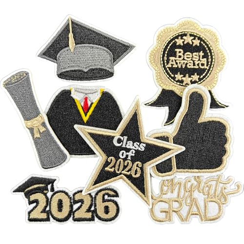 Harsgs Class of 2026 Graduation Patches, Embroidered Iron on/Sew on Patches Graduation Themed Applique for Clothes, Dress, Hat, Jeans, DIY Accessories