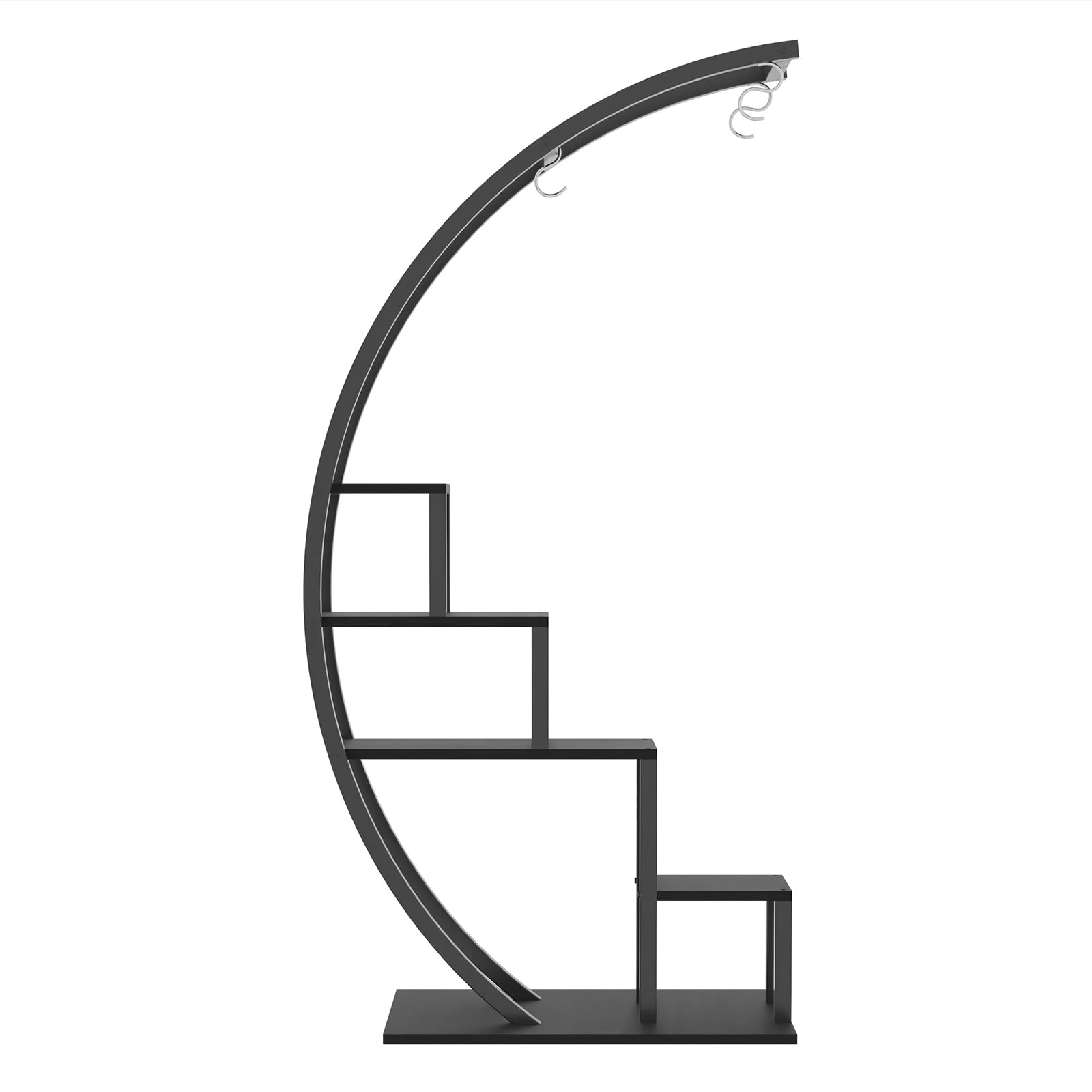 GarveeHome Étagère à plantes demi-lune 5 niveaux, lot de 2, métal noir – Support vertical moderne avec crochets pour pots suspendus –Organisation pour salon, balcon, jardin, terrasse – noir