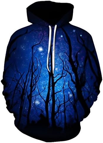 Night Tree Printed Sweatshirts Pullover Funny Tracksuits 3D Autumn Winter Hoodies Male Hooded Pocket Jackets XL