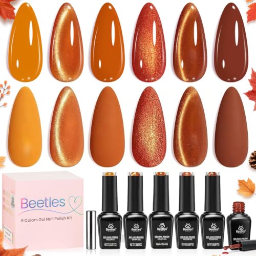 Image of Beetles Fall Gel Nail Polish Set, Orange Copper Brown Glitter Shades