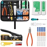 SGILE Crimpwerkzeug-Set RJ45, Werkzeug Paket für Cat5 Cat6 Cat7, Durchgangs-Abisolier und Schneidwerkzeug, Ethernet-Kabel-Wartungssets, Kabeltester, Cat5/6/7, 25 Stecker, für Computer-LAN-Kabel