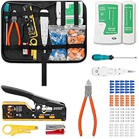 SGILE Crimpwerkzeug-Set RJ45, Werkzeug Paket für Cat5 Cat6 Cat7, Durchgangs-Abisolier und Schneidwerkzeug, Ethernet-Kabel-Wartungssets, Kabeltester, Cat5/6/7, 25 Stecker, für Computer-LAN-Kabel