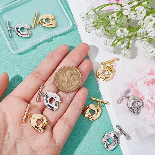 Chgcraft 8 Sets 2 Colors Toggle Clasps Real Gold And Real Platinum Plated Oval Iq T-Bar Closure Clasps For Necklace Bracelet Earring Jewelry Making, 18.5X16X3Mm, Golden And Platinum #TOP2