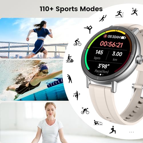 Image of Cillso Smart Watches for Women, 1.27 inch HD Fitness Tracker with Bluetooth Calls(Answer&Make) IP68 Waterproof Smartwatch Compatible iOS /Android, 100+ Sport Modes Heart Rate /Sleep Monitor Pedometer White