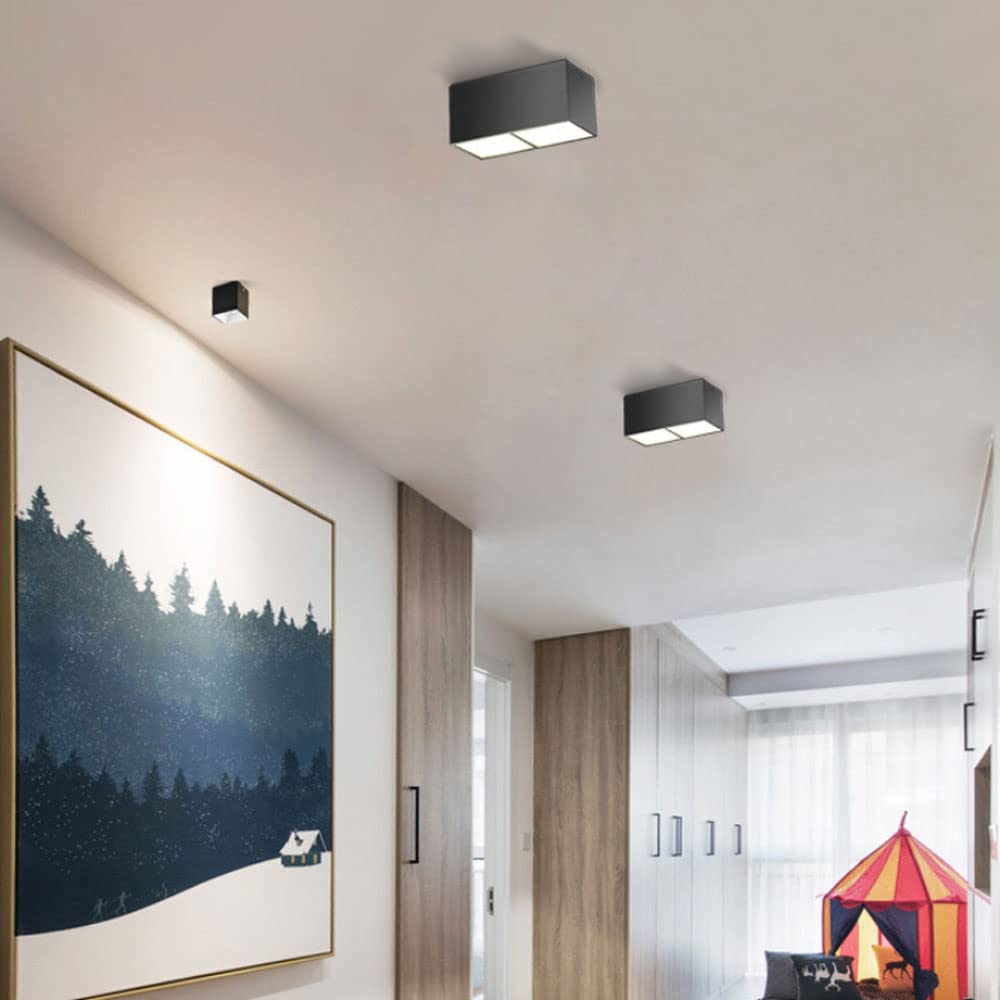 Oświetlenie sufitowe LED Downlight 2 sztuki, montowane na powierzchni, oświetlenie punktowe do korytarza, kwadratowe, miniaturowe, sufitowe, 2-punktowe, do salonu, Bla, c,Black3000k