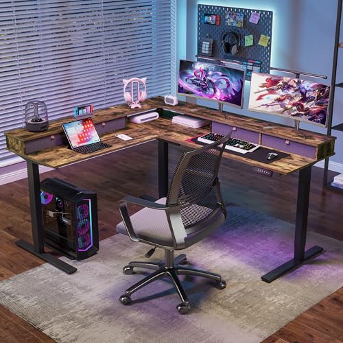 Image of SANODESK 71x63 Electric L-Shaped Corner Standing Desk with 4 Drawers