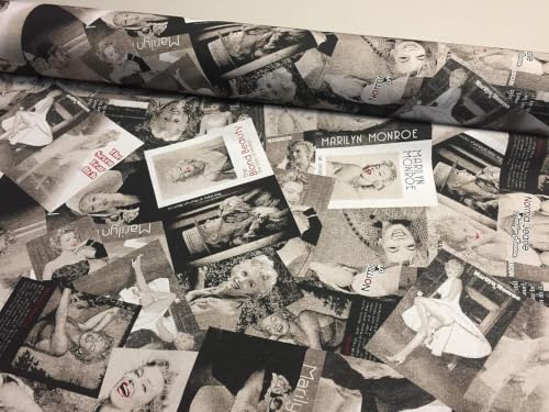 Tissu Marilyn Marilyn imprimé collage photo noir et blanc pour déco | 138 cm x 2 m