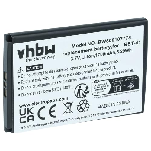 vhbw Batería Compatible con Sony Ericsson Xperia Play 4G, X1, Neo L, TM X2, X10a, X10i, Play, X10 móvil, Smartphone (1700 mAh, 3,7 V, Li Ion)