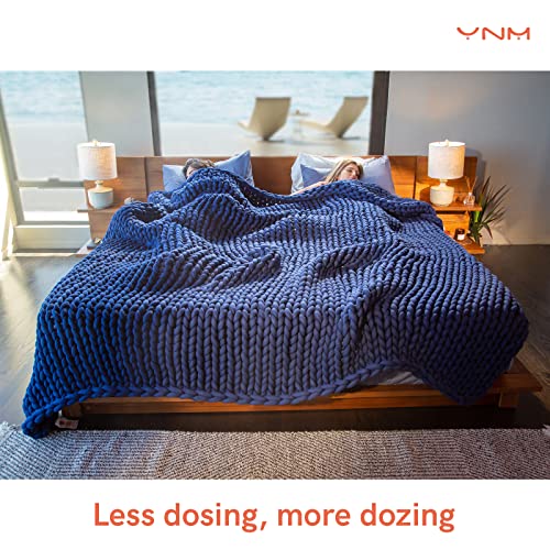 YnM Weighted Blanket, Handmade Chunky Knitted Design, Soft and Cozy, Temperature Regulating and Breathable, Machine Washable Throw for Sleep or Home Decor (Prussian Blue, 80x87 Inch, 13lbs)