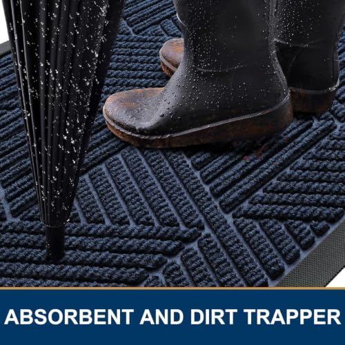 Image of Smiry Front Door Mat Outside Entrance, Low Profile Rubber Doormat, 33x21