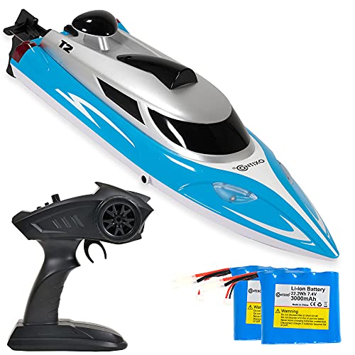 Contixo T2+ RC Boat – Remote Control Boat for Pools and Lakes, Fast RC Boats for Adults and Kids with 20+ mph Speed, 4 Channel 2.4 GHz Remote Control, and 2 Rechargeable 3000mAh Batteries