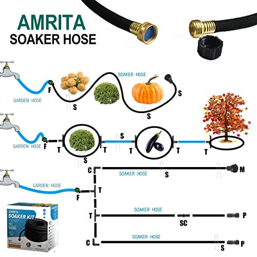 Amrita Soaker Hose Kit,1/2Inch 100Ft Rubber Garden Hose 70% Water Saving,Black Heavy Duty Soaker Hose For Garden Lawn,Garden Raised Beds.(1/2-100Ft) #TOP3