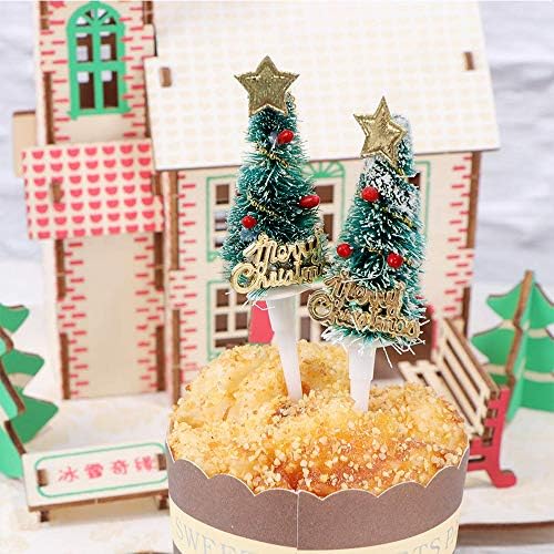 12Pcs Merry Christmas Trees Cake Toppers Snowflake Star Trees Christmas Decoration for Xmas Twinkle DIY Glitter First Birthday Cupcake Topper Cake Smash Candle Alternative Party Ornament DIY Craft