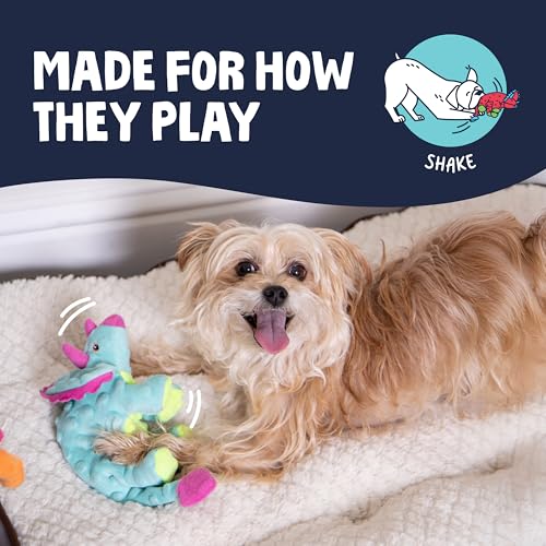 Image of goDog Dinos Frills Squeaky Plush Dog Toy with Chew Guard Technology, Durable Fabric & Squeaker for Active Play, Teal, Small