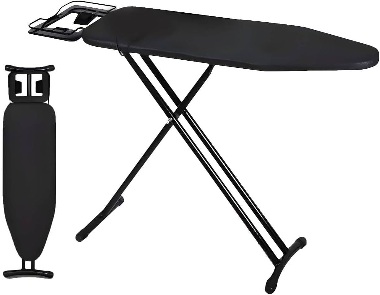 Folding Ironing Board 36 x 12 inch, Heavy Sturdy Metal Frame Legs Ironing Stand with Jumbo Iron Rest, Foldable Ironing Board Adjustable Height for Home Laundry Room or Dorm, Black 91x30cm