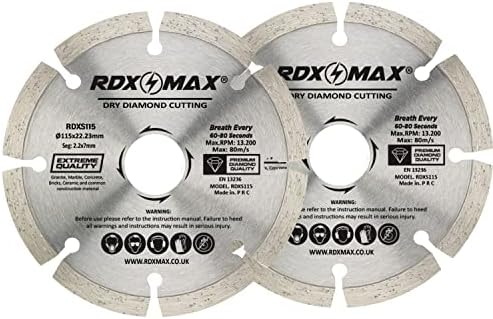 RDXMAX ® 115mm Diamond Cutting Discs for Angle Grinder | Pack of 2  Fast, Clean Cut on Concrete, Tiles, Stones, Marble and Ceramics