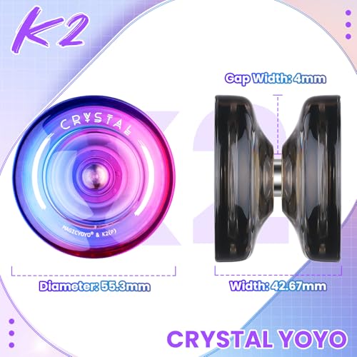 Image of MagicYoyo K2 Crystal 2 Pack, Professional Responsive Yoyo for Kids + 12 Strings + Bearing + Case (Gradient + Black) | Dual Purpose Yo yo with Unresponsive Bearing for Advanced +12 Yo-yo Strings+2 Holes Case(Gradient+Black)