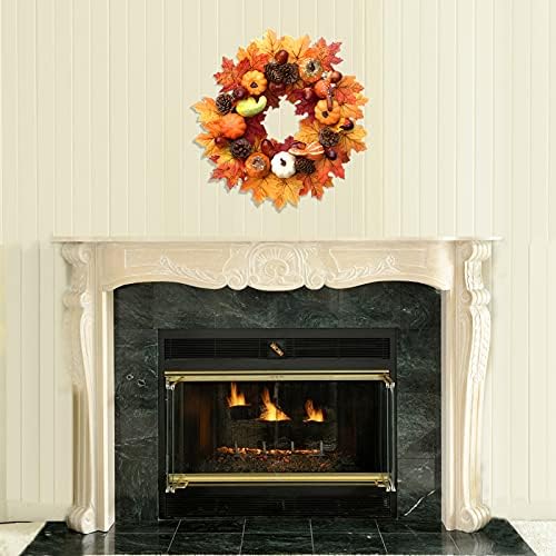 HBlife 40cm Maple Leaf Pumpkin Halloween Wreath Christmas Decoration Wreath Pumpkin Berry Artificial Wreath Home Thanksgiving Garland
