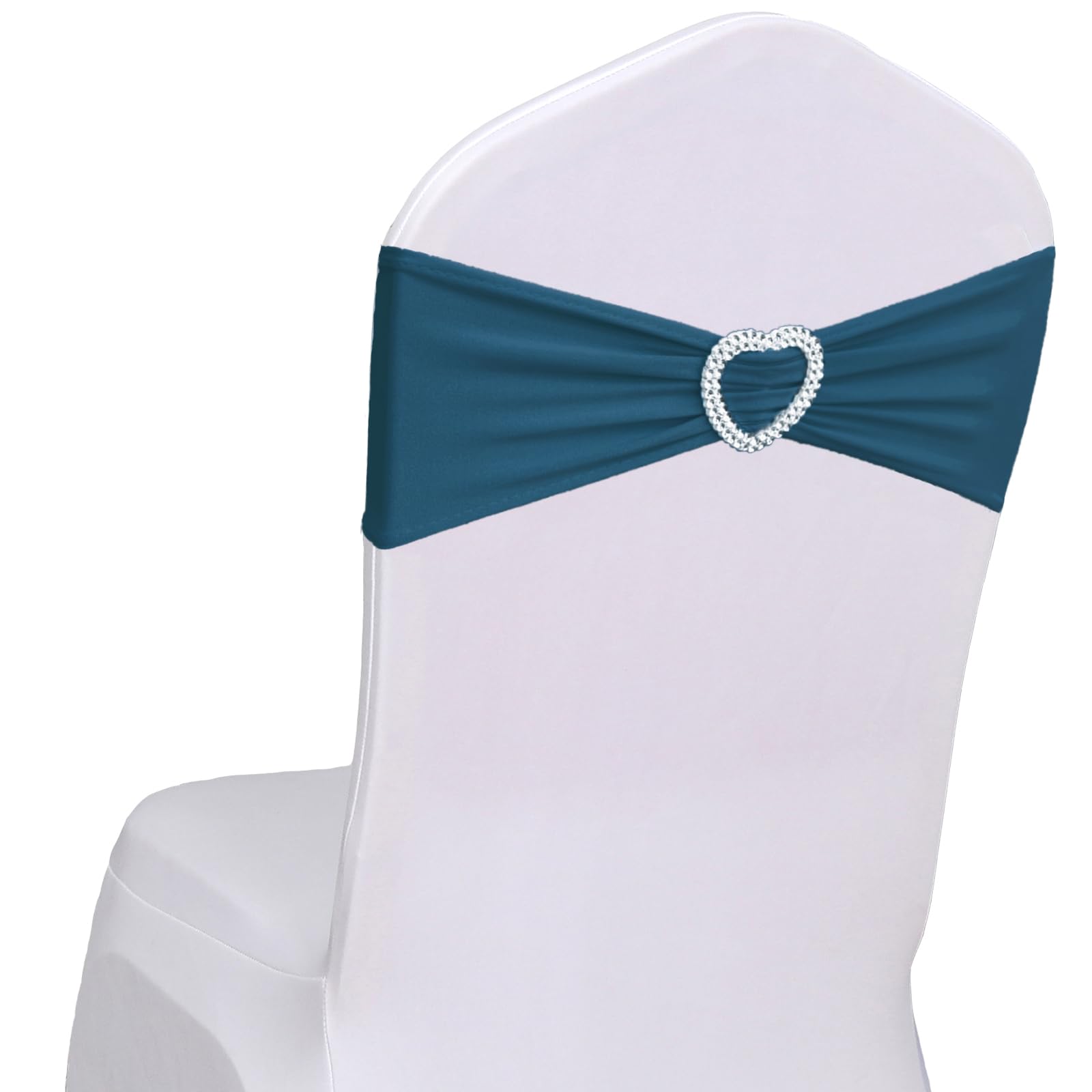 Fbewom Teal Chair Sashes 60 Pack Spandex Dark Teal Sashes for Chairs Universal Spandex Chair Sashes Bands with Heart Buckle Slider for Wedding Banquet