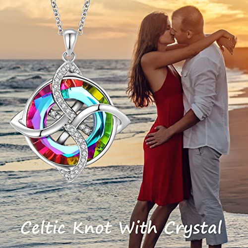 Celtic Knot Irish Knot Necklace 925 Sterling Silver Good Luck Pendant Blue Circle Crystal Necklace Irish Symbols Gaelic Jewelry Gift for Women2