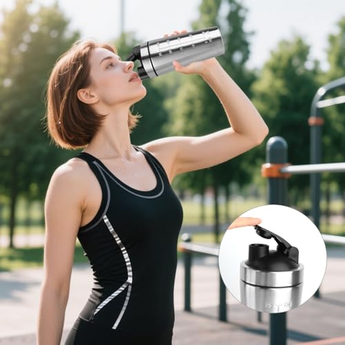 UTOCLEC Edelstahl Protein Shaker, 750ml Shaker Eiweiß Sport Fitness, Shaker Edelstahl BPA Free/Leak Proof mit Stahlkugel und Skala, für Eiweiß, Diät und Fitness Shakes
