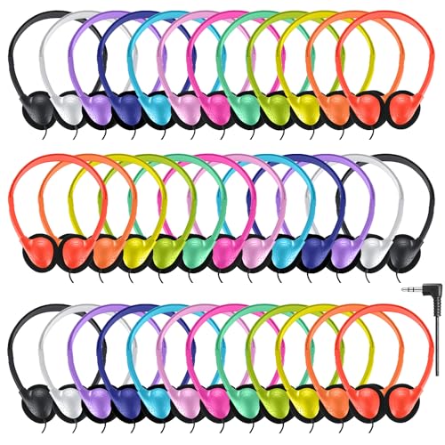 Yoley Classroom Headphones Bulk 30 Pack for School Kids Wholesale Durable Earphones Class Set of Headphones for Students Children Toddler Teens and Adult Multi Color