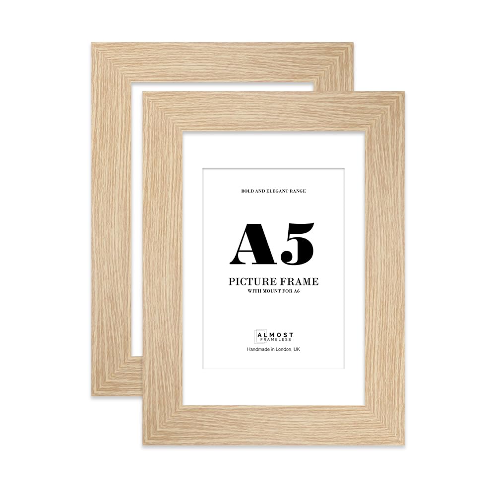 A5 Picture Frame With Mount For A6 or A5 Without Mount - Wide Molding - Pre-Installed Wall Mounting and Kickstand, Oak, 2 Pack โ image 1