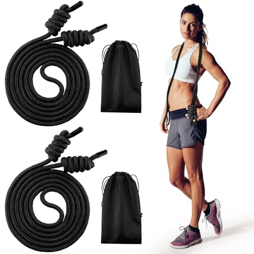 Lewtemi 2 Pcs Flow Rope for Fitness Double Woven Workout Rope Adjustable Length Flow Jump for Working out Men Women Training Exercise Gym Indoor Outdoor Beginner 9 ft(Black 550g+550g)