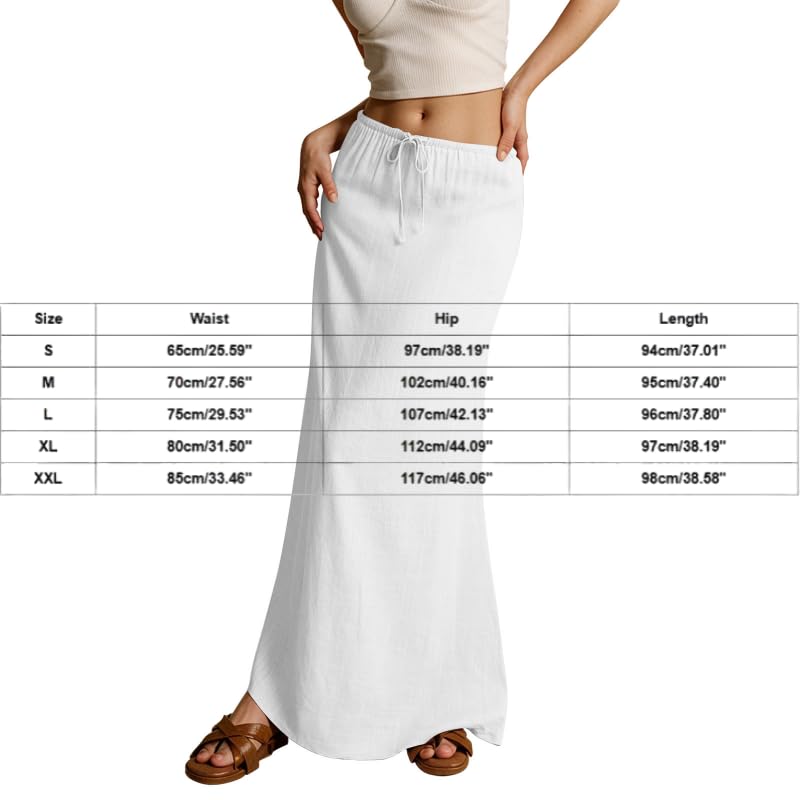 2025 Summer Linen Maxi Skirts for Women Cute Vacation Boho Long Flowy Skirts Chiffon Comfy Drawstring Waist A Line Skirts2