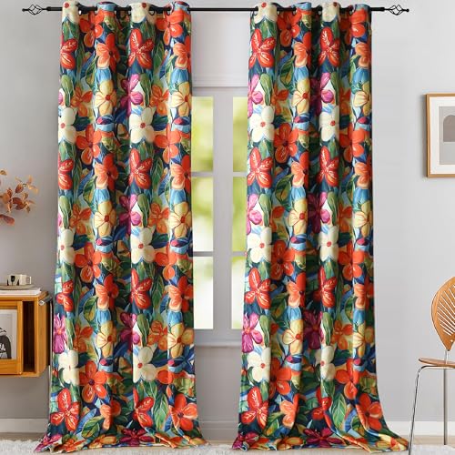 120 Inch Length Vibrant Blackout Floral Curtains for High Living