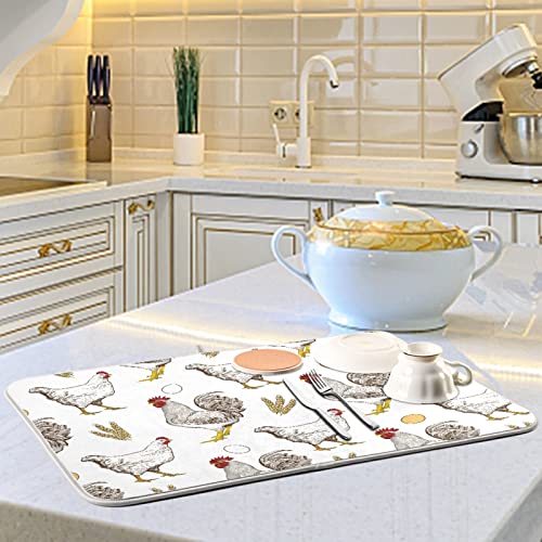 Vvfelixl G64006516P523C558S1114 Dish Drying Mat Rooster Hens Eggs Dish Mat Microfiber Drying Mat thumb #5
