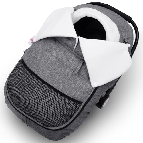 Image of Metplus Winter Baby Car Seat Cover, Cold Weather Car Seat Cover Baby, Waterproof Polyester Outer & Polar Fleece Inner Extended Face Protection, Adjustable Openings, Universal Fit