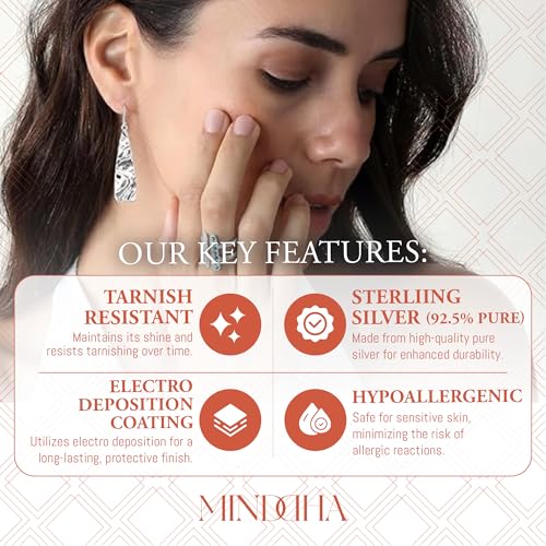 MINDDHA 925 Sterling Silver Earrings - Tapered Wrinkle Design - Handcrafted From Israeli Artisans - Minimalist Silver Earrings, Drop Length 1.6 Inch3