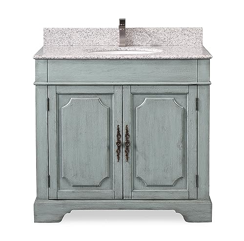 Benton Collection 36'' Shabby Chic Cottage Style Bathroom Vanity (Teal)