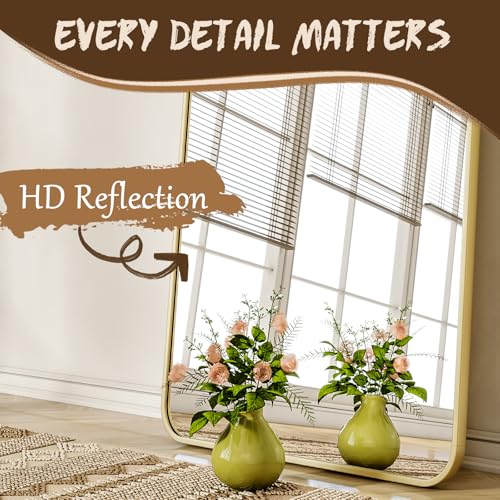 56"x21" Floor Full Length Mirror Standing Full Body Rounded Corner Rectangle Mirrors with Stand Hanging Wall Mounted Leaning Bedroom Living Room Bedroom Cloakroom,Gold - Image 6