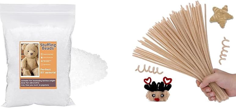100PCS Pipe Cleaners Craft Supplies, 12.3oz Doll Stuffing Beads Plastic Pellets for Filling