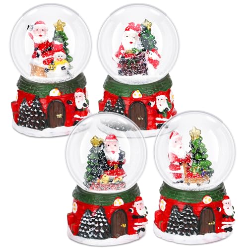 Suclain 4 Pcs 1.8 Inch Christmas Snow Globe Santa Claus Water Snow Globe Winter Snow Globe Lightweight Christmas Decorations Gift Red Green Christmas Tree Crystal Balls for Home Desk Decor