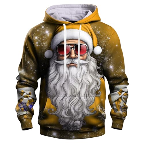 Men's Merry Christmas Jumper Unisex 3D Printed Casual Christmas Jumpers 3D Graphic Pullover Ugly Funny Xmas Long Sleeve Hoodies Crewneck Sweatshirts for Men Women Classic Hooded (Z1 Yellow,5XL)