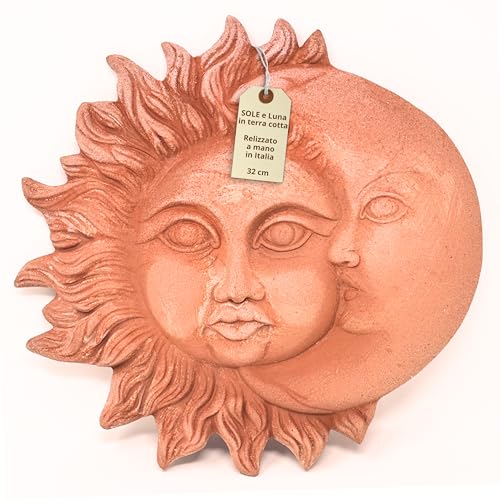 Toocook Handgefertigte Terrakotta-Sonne für Garten- und Hausdekor, einzigartige wetterfeste Dekoration (Sole e Luna 33 cm)