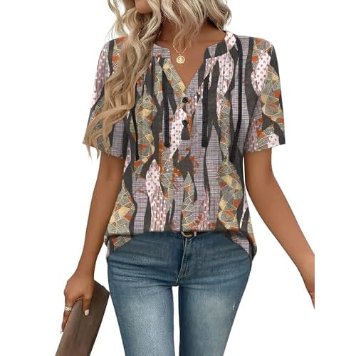 Rapbin Short Sleeve Shirts for Women Pleated V Neck Lace Blouses Dressy Casual Elegant Tops Loose peasant Summer T-Shirts