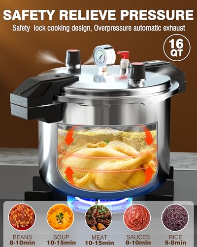 Image of Wantjoin Aluminum Pressure Cooker 23Qt Pressure Canner, Pressure Pot with Pressure Control for Home Kitchen or Restraurant, Commercial Pressure Cooker with Gauge