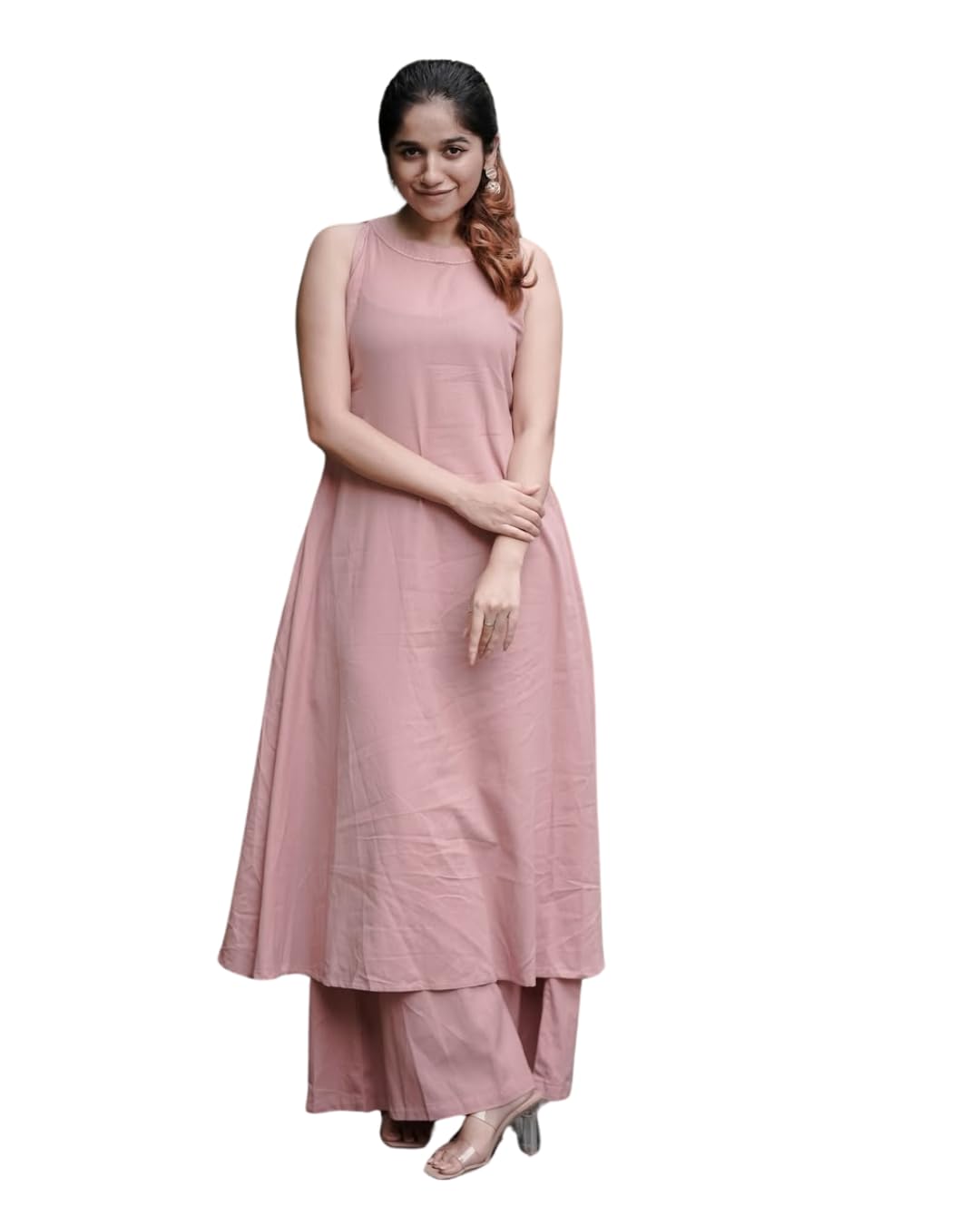 Women's Cotton Plain Flared Sleeveless Kurta with Palazzo-image-16