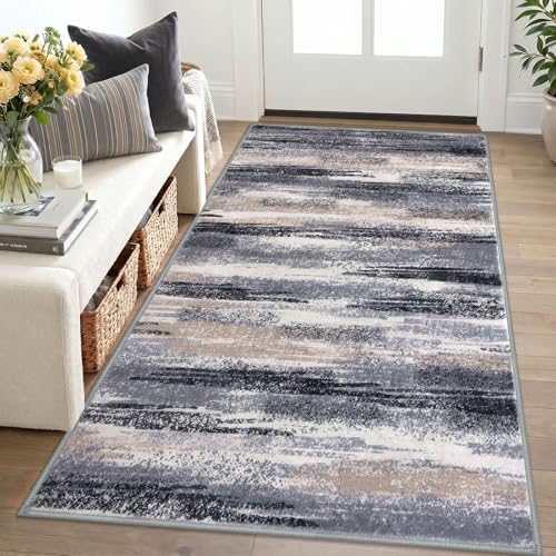 Lansny Washable Abstract Rugs for Entryway 3x5 Area Rug Non Slip Door Mat